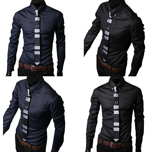 New Argyle luxury men's shirt Business Style Slim Soft Comfort Slim Styles Long Sleeve Casual Dress Shirt Gift For Men