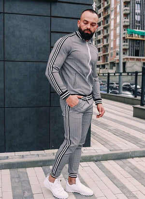 New Colorful Plaid Men Casual Zipper Set Autumn Tracksuit Set Male Sweatshirt Pocket Fashion Jackets Men Tracksuit Sets Mens set