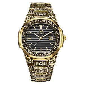 Mode montre à quartz hommes marque ONOLA luxe rétro or acier inoxydable montre hommes or hommes montre reloj hombre