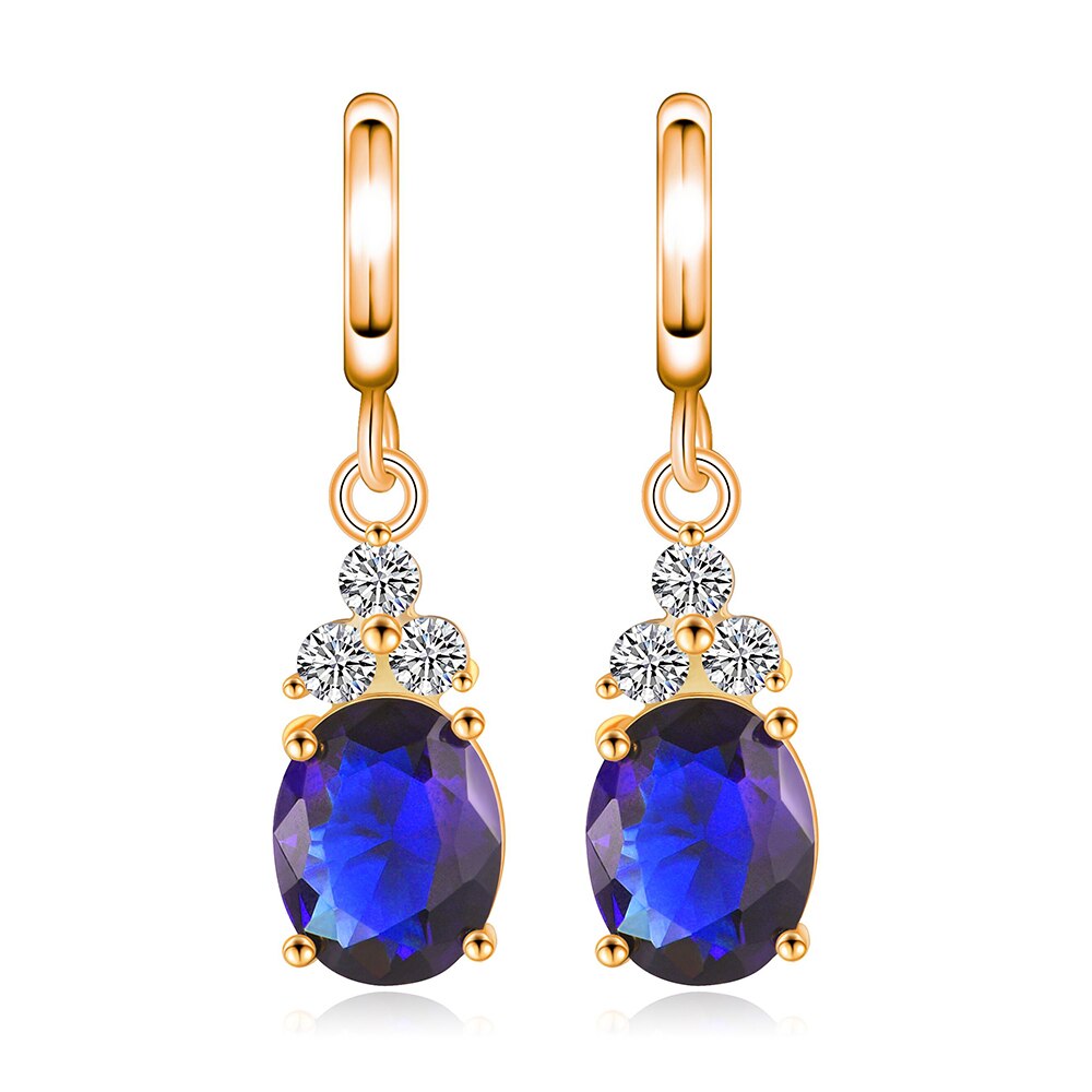 Gold Color Earrings Navy Blue Water Drop Dangle Earring For Women Girls 925 Silver Long Earrings fashion jewelry Wholesale
