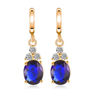 Gold Color Earrings Navy Blue Water Drop Dangle Earring For Women Girls 925 Silver Long Earrings fashion jewelry Wholesale