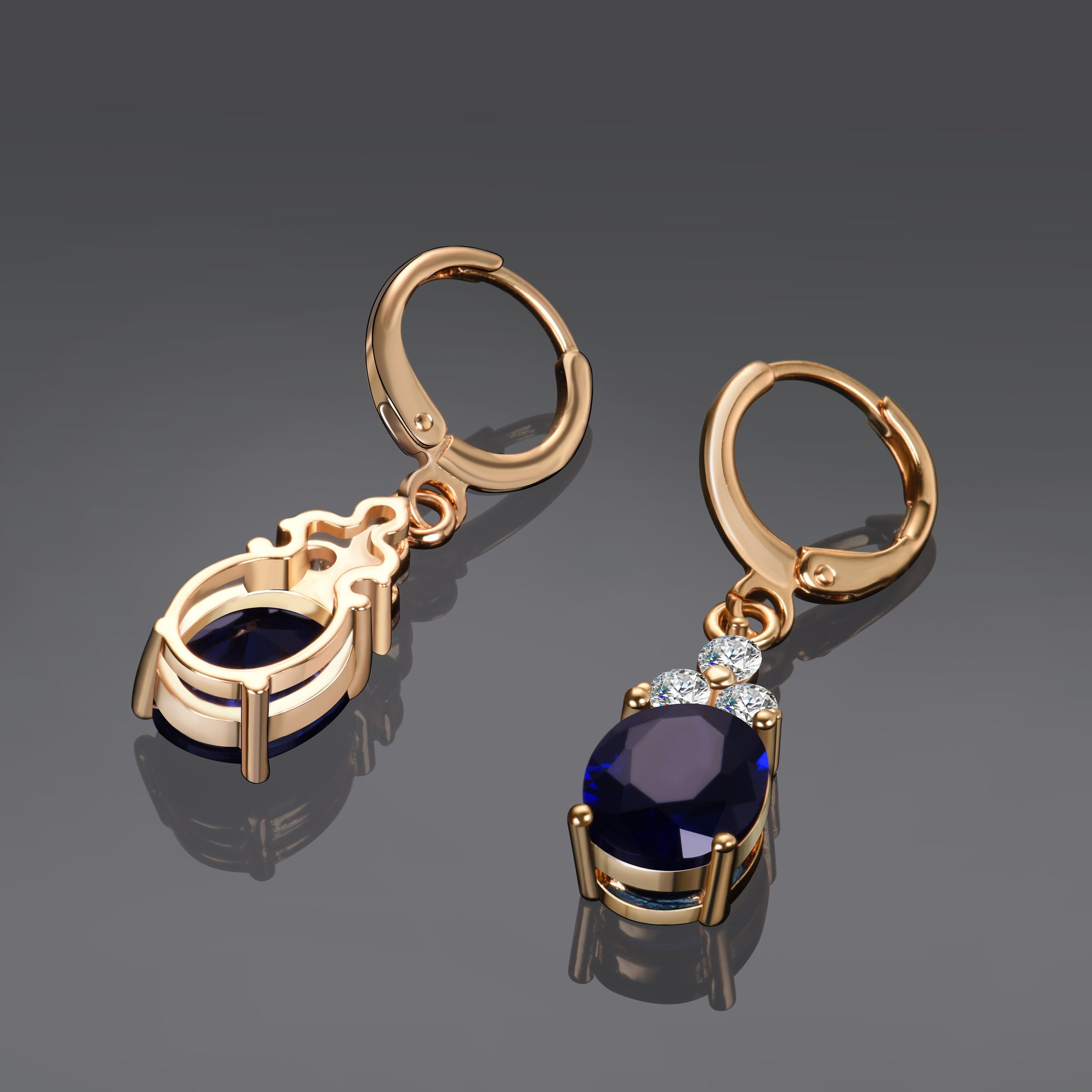 Gold Color Earrings Navy Blue Water Drop Dangle Earring For Women Girls 925 Silver Long Earrings fashion jewelry Wholesale