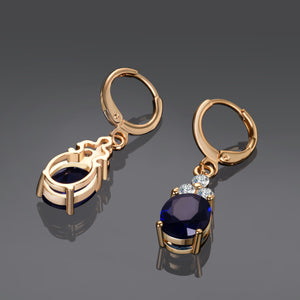 Gold Color Earrings Navy Blue Water Drop Dangle Earring For Women Girls 925 Silver Long Earrings fashion jewelry Wholesale