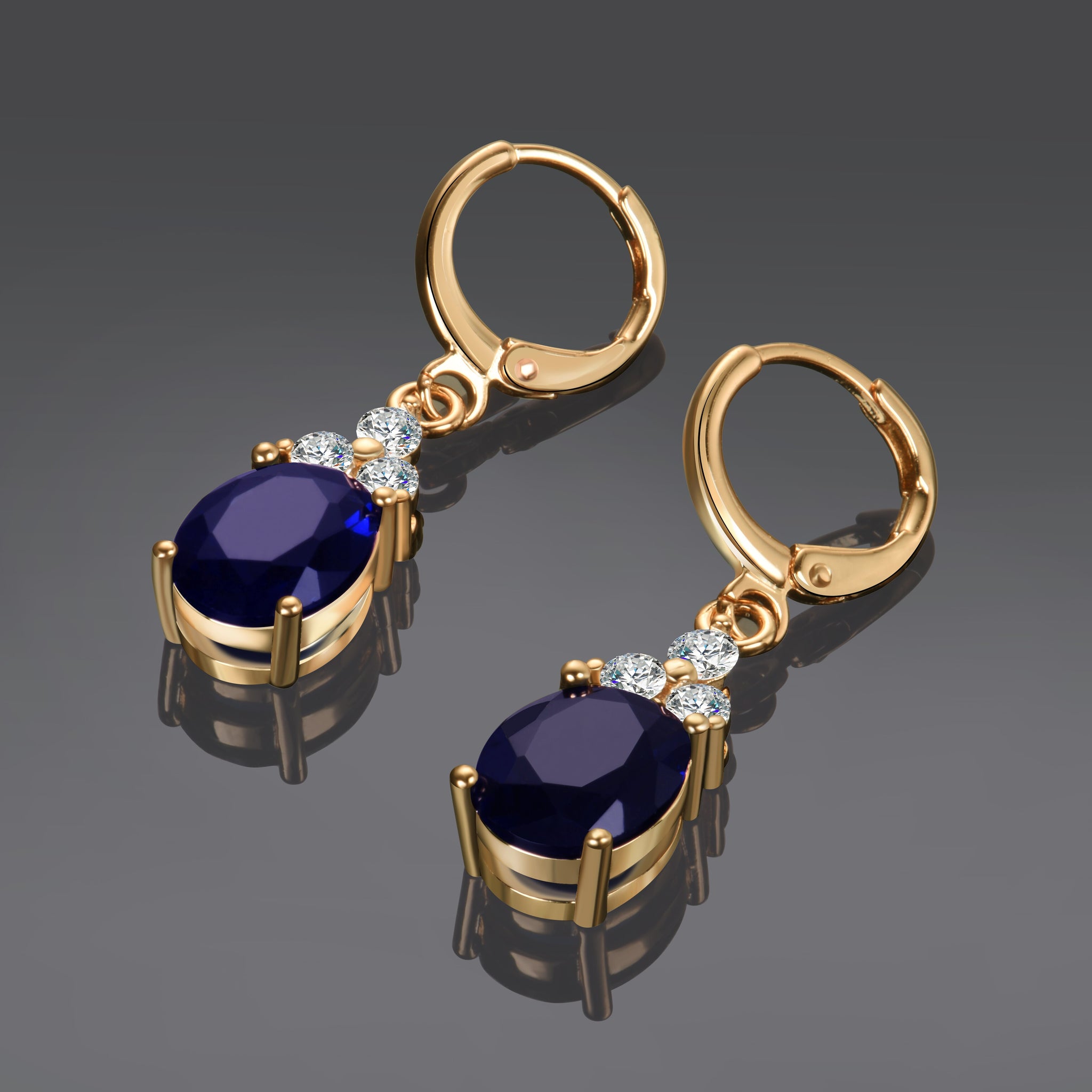 Gold Color Earrings Navy Blue Water Drop Dangle Earring For Women Girls 925 Silver Long Earrings fashion jewelry Wholesale