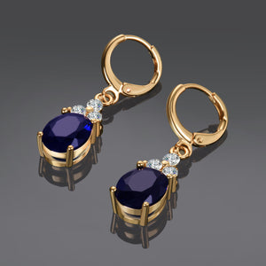 Gold Color Earrings Navy Blue Water Drop Dangle Earring For Women Girls 925 Silver Long Earrings fashion jewelry Wholesale