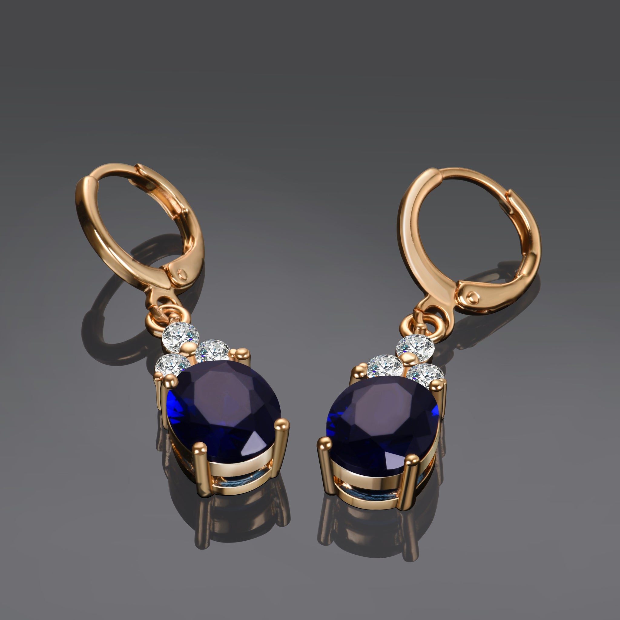Gold Color Earrings Navy Blue Water Drop Dangle Earring For Women Girls 925 Silver Long Earrings fashion jewelry Wholesale
