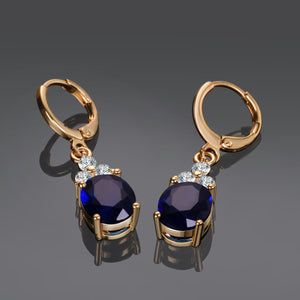 Gold Color Earrings Navy Blue Water Drop Dangle Earring For Women Girls 925 Silver Long Earrings fashion jewelry Wholesale