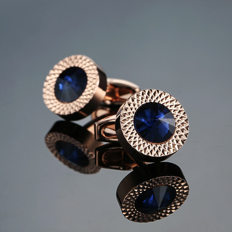Novelty Luxury Blue white Cufflinks for Mens Brand High Quality crown Crystal gold silvery Cufflinks Shirt Cuff Links