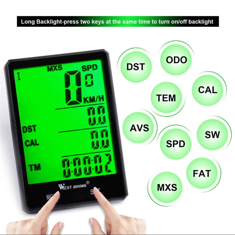 WEST BIKING Waterproof Bicycle Computer With Backlight Wireless Wired Bicycle Computer Bike Speedometer Odometer Bike Stopwatch