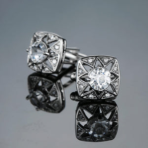 Novelty Luxury Blue white Cufflinks for Mens Brand High Quality crown Crystal gold silvery Cufflinks Shirt Cuff Links