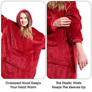 Microfiber Plush Coral Fleece Sherpa Blanket With Sleeves Super Soft Warm Outdoor Pocket Hoodie Adult Winter Hooded TV Blankets