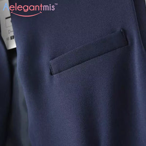 Aelegantmis Stand Collar Fashion Black Blazer Vest Women Long Waistcoat OL Elegant Cardigan Sleeveless Coat Ladies Back Slit