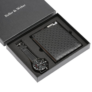 Mens Watches Luxury Minimalist Quartz Wrist Watch Card Holder Wallet Watches Men Gift Set Watches for Dad Husband Boy Friend