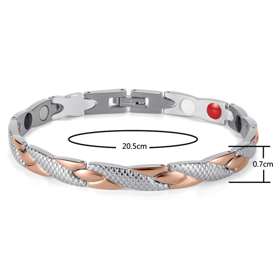 Rainso Stainless Steel Magnetic Bracelets & Bangles Healing Bio Charm Bracelets For Women Rose Gold Polished OSB-692SRGFIR