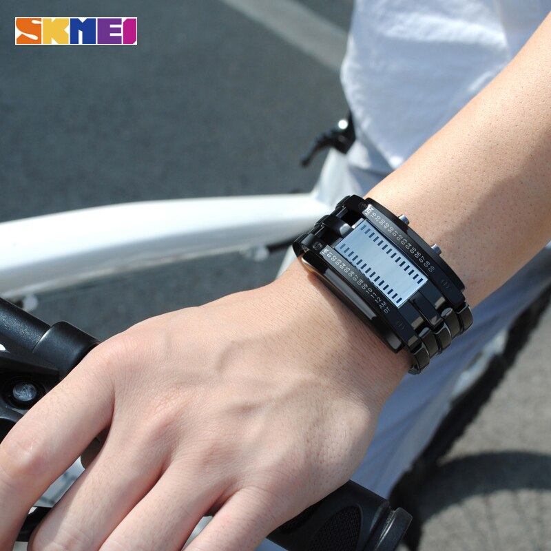 SKMEI Fashion Creative Sport Watch Men Stainless Steel Strap LED Display Watches 5Bar Waterproof Digital Watch reloj hombre 0926