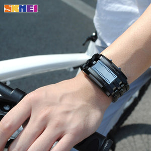 SKMEI Fashion Creative Sport Watch Men Stainless Steel Strap LED Display Watches 5Bar Waterproof Digital Watch reloj hombre 0926
