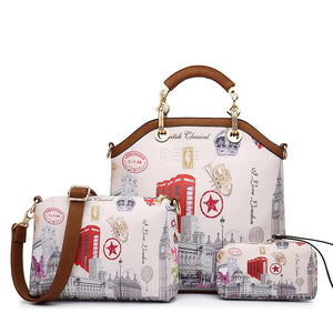 REALER woman 3 pcs printed handbag women large tote bag artificial leather shoulder messenger bags female small coin purse