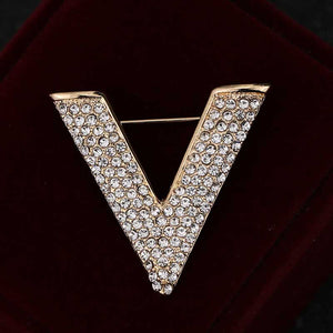 Fashion Temperament V Letter Brooches Full Rhinestone Upscale Lady Pin Party Dress Woman Brooch
