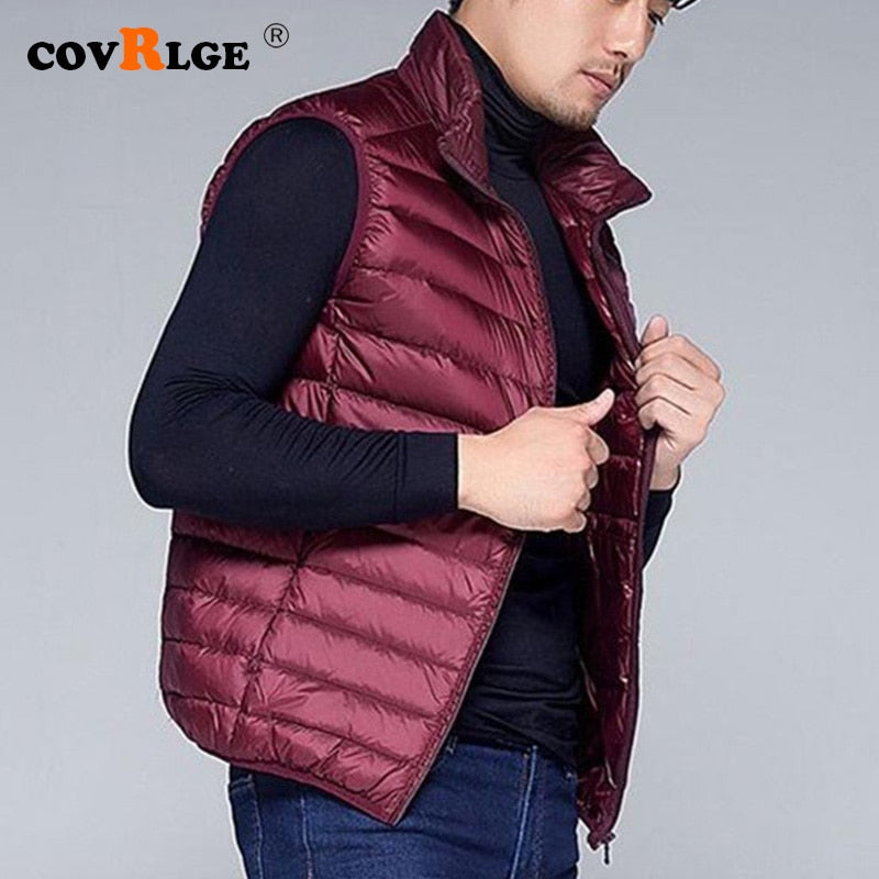 Covrlge Casual Light Men Down Vest Top Selling Zipper Big Size New Arrival 6 Colors Male White Duck Down Vest MWB014