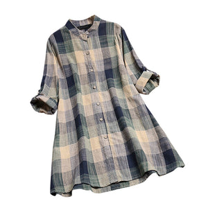 JAYCOSIN blouses Women autumn fashion plus size Print Plaid Long Sleeve Turn-down Collar Button Loose Top Shirt vadim shein 9717