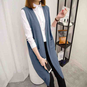 Long Coat Autumn Sleeveless Knitted Vest