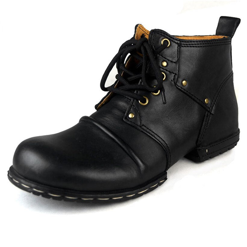 OTTO Top Quality Handmade High Shoes Boots Rivet Spring Boots With Fur Genuine Cow Leather Men's Fashion Shoes Free Shipping