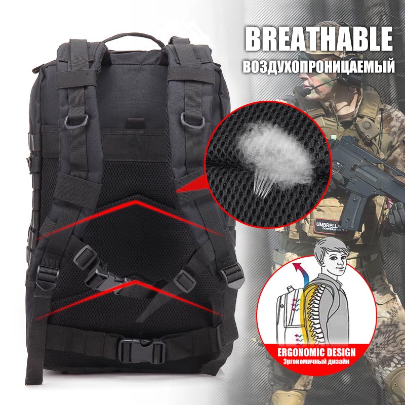 50L Large Capacity Men Army Military Tactical Backpack 3P Softback Outdoor Waterproof Bug Rucksack Hiking Camping Hunting Bags