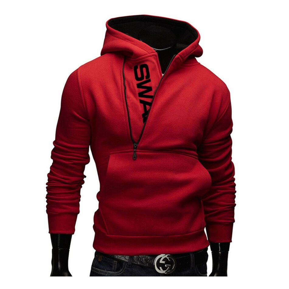 Hoodies Laamei Men Fashion Oblique Zipper Patchwork Tracksuit Sweatshirt Men's Collar Cap Long Sleeves Pullover Plus Size M-3XL