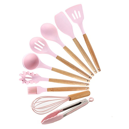 Silicone Kitchenware Cooking Utensils Set Heat Resistant Kitchen Non-Stick Cooking Utensils Baking Tools With Storage Box Tools