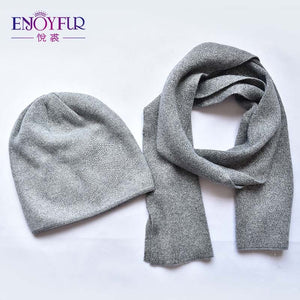 ENJOYFUR Fashion Soft Women Winter Autumn Hat And Scarf Set High Quality Female Warm Knitted Hat Scarves