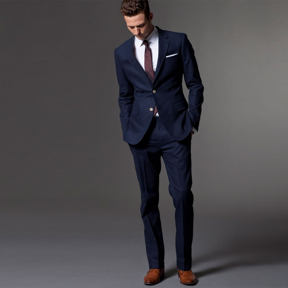 Men Suit Men Tuxedo Custom Made Wedding Suits For Men 2019 Tailored Light Navy Blue Mens Suits With Pants Costume Homme Mariage