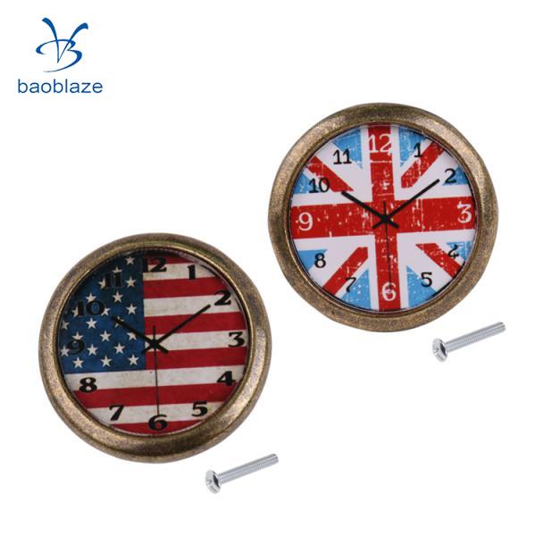2Pieces Vintage Clock Cabinet Door Drawer Handle Pulls Knob Home Hardware the Union Jack + the Stars and Stripes