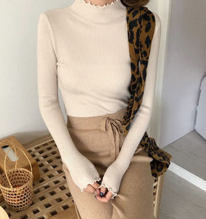 Turtleneck Ruched Women Sweater High Elastic Solid 2020 Fall Winter Fashion Sweater Women Slim Sexy Knitted Pullovers Pink White