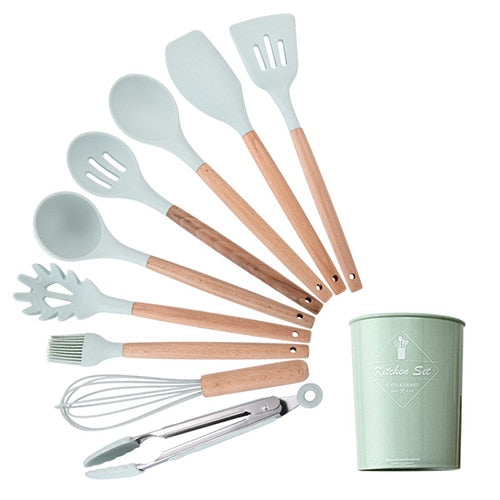 Silicone Kitchenware Cooking Utensils Set Heat Resistant Kitchen Non-Stick Cooking Utensils Baking Tools With Storage Box Tools