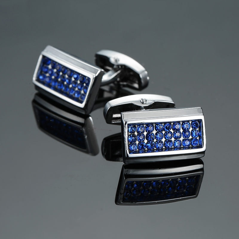 Novelty Luxury Blue white Cufflinks for Mens Brand High Quality crown Crystal gold silvery Cufflinks Shirt Cuff Links