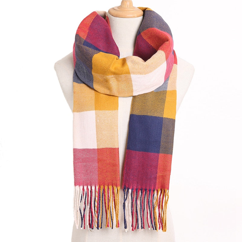 [VIANOSI] 2020 Plaid Winter Scarf Women Warm Foulard Solid Scarves Fashion Casual Scarfs Cashmere Bufandas Hombre