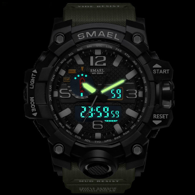 SMAEL Brand Men Sports Watches Dual Display Analog Digital LED Electronic Quartz Wristwatches Waterproof Swimming Military Watch