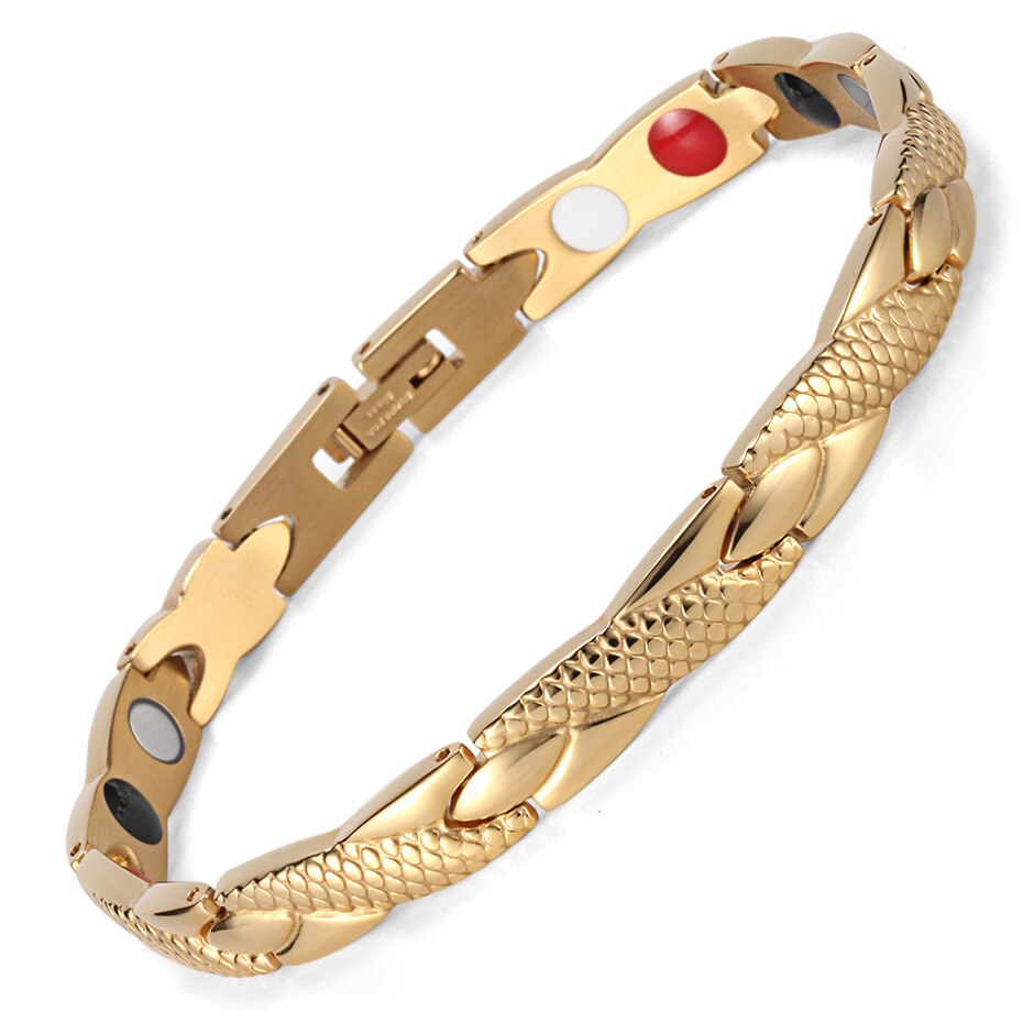 Rainso Stainless Steel Magnetic Bracelets & Bangles Healing Bio Charm Bracelets For Women Rose Gold Polished OSB-692SRGFIR