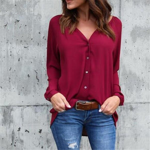 Plus Size 5XL Women's Blouse Long Sleeve Blusas Mujer De Moda 2019 V Neck Women's Shirt Shein Casual Button Chiffon Blouse Tops