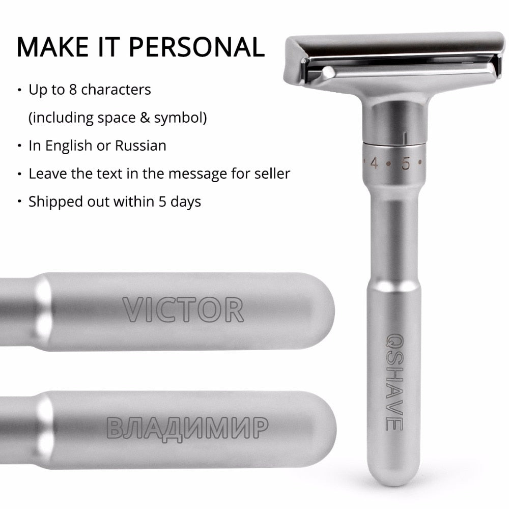 QSHAVE Adjustable Safety Razor Double Edge Classic Mens Shaving Mild to Aggressive 1-6 File Hair Removal Shaver it with 5 Blades