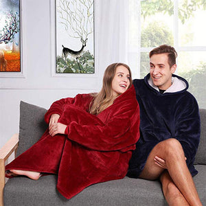 Microfiber Plush Coral Fleece Sherpa Blanket With Sleeves Super Soft Warm Outdoor Pocket Hoodie Adult Winter Hooded TV Blankets
