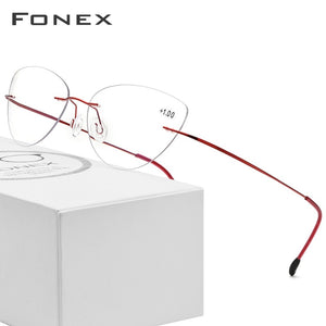 FONEX Rimless Reading Glasses Frame Titanium Women Ultralight Cat Eye Presbyopic Hyperopia Reader Frameless +1.0 +1.5 +2.0 +2.5