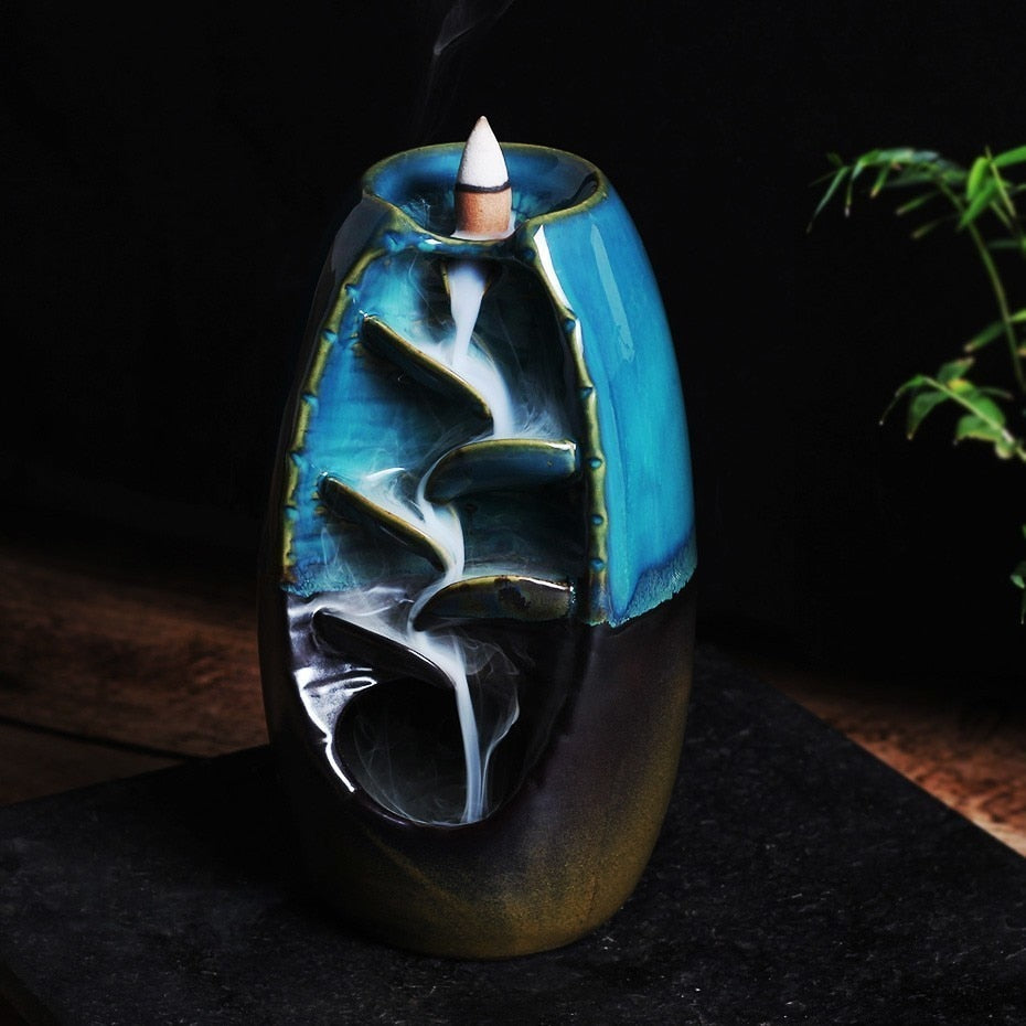 Incense Holder Ceramic Backflow Waterfall Smoke Incense Burner Censer Holder Mother's Gift Home Decor Retro Style Zen Decor