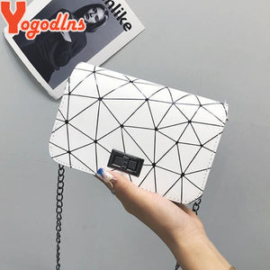 Yogodlns New Fashion Diamond Chain Black Purse Women Shoulder Bag Plaid Lady Mini Crossbody Bag PU Leather Lock Flap Handbag