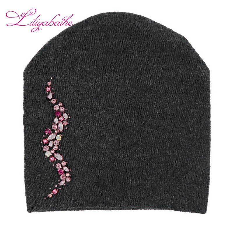 LILIYABAIHE Women Autumn And Winter Hat angora Knitted Skullies Beanies Cap Sexy beard diamond decoration hats for Girls