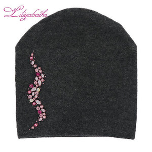 LILIYABAIHE Women Autumn And Winter Hat angora Knitted Skullies Beanies Cap Sexy beard diamond decoration hats for Girls