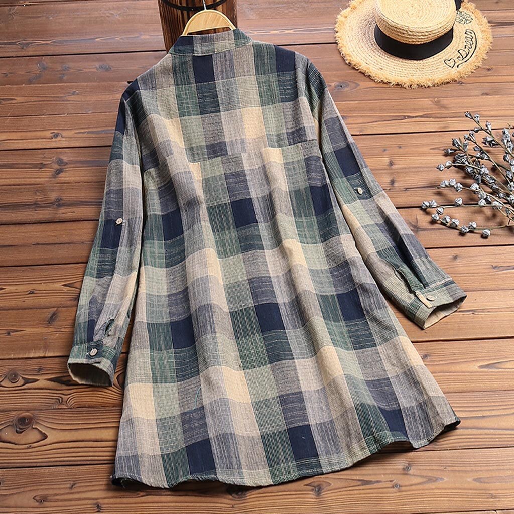 JAYCOSIN blouses Women autumn fashion plus size Print Plaid Long Sleeve Turn-down Collar Button Loose Top Shirt vadim shein 9717