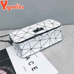 Yogodlns New Fashion Diamond Chain Black Purse Women Shoulder Bag Plaid Lady Mini Crossbody Bag PU Leather Lock Flap Handbag