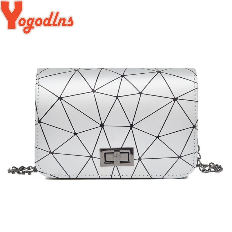 Yogodlns New Fashion Diamond Chain Black Purse Women Shoulder Bag Plaid Lady Mini Crossbody Bag PU Leather Lock Flap Handbag