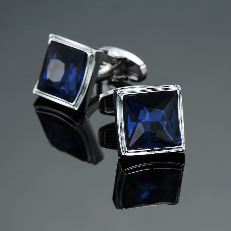 Novelty Luxury Blue white Cufflinks for Mens Brand High Quality crown Crystal gold silvery Cufflinks Shirt Cuff Links